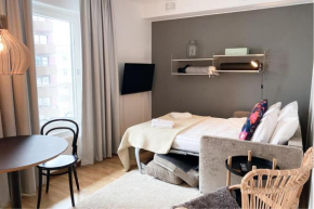 Studio Apartment With Sofa Bed Street View in Sundbyberg